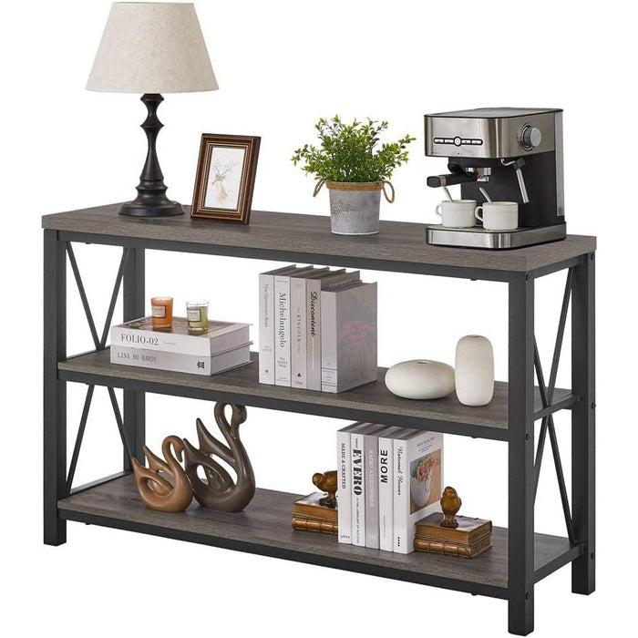 Industrial Rustic Sofa Table with Storage Shelves