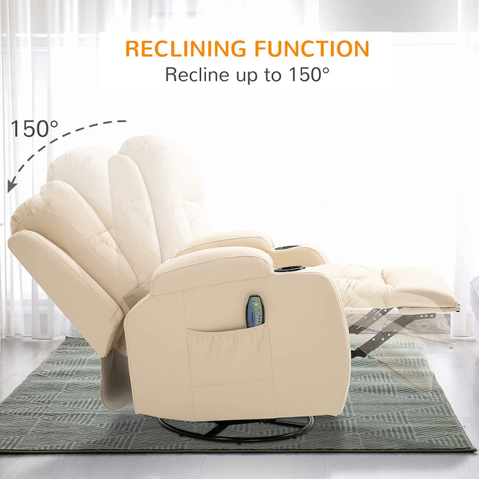 Luxury Faux Leather Massage Recliner Chair W/Heating & Vibrating, Cream White