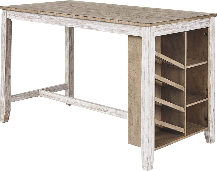 Farmhouse Counter Height Table with Storage and Wine Rack