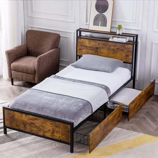 Twin XL Platform Bed Frame with 2 XL Storage Drawers