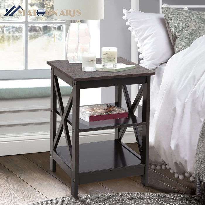 Farmhouse Rustic Nightstands Set of 2 with Storage