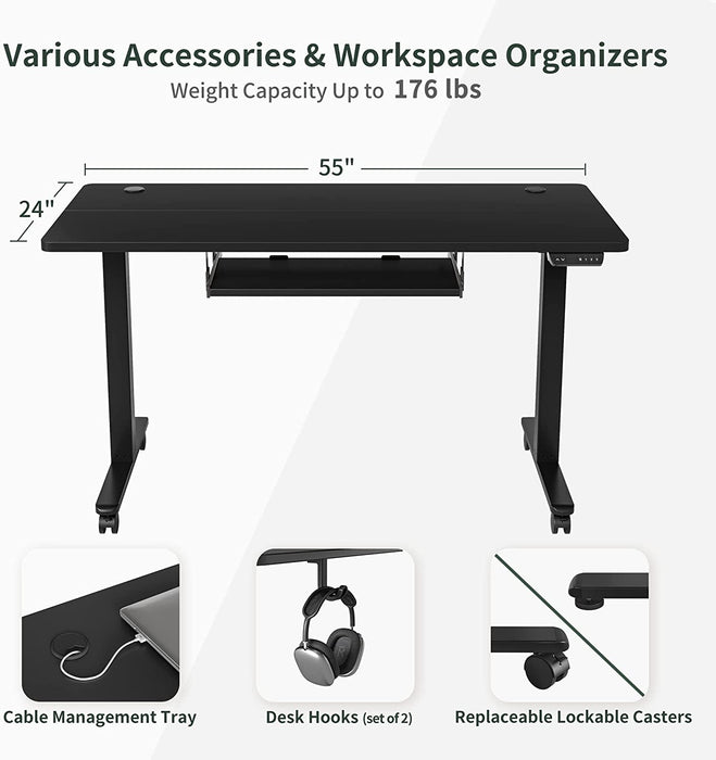 Adjustable Electric Standing Desk with Keyboard Tray