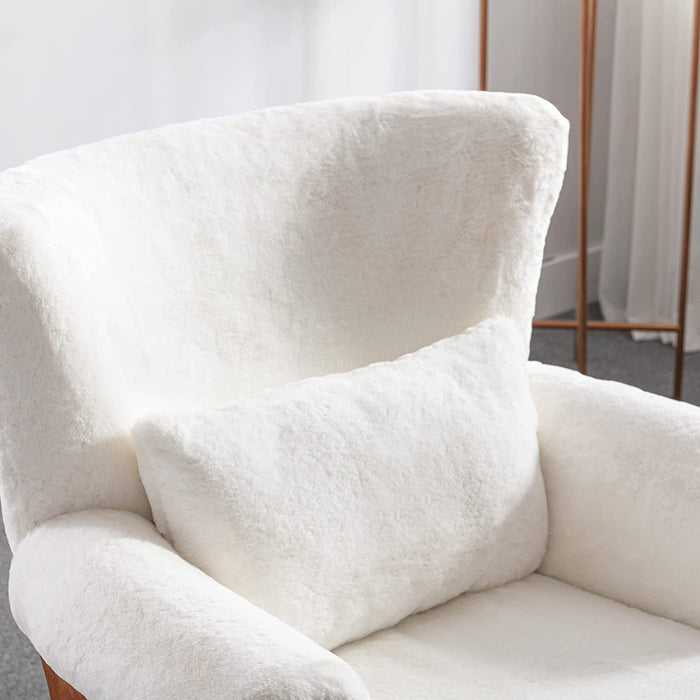 2 White Fur Accent Chairs with Pillow