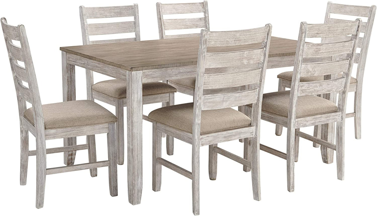 Whitewash Cottage Dining Table Set with 6 Chairs