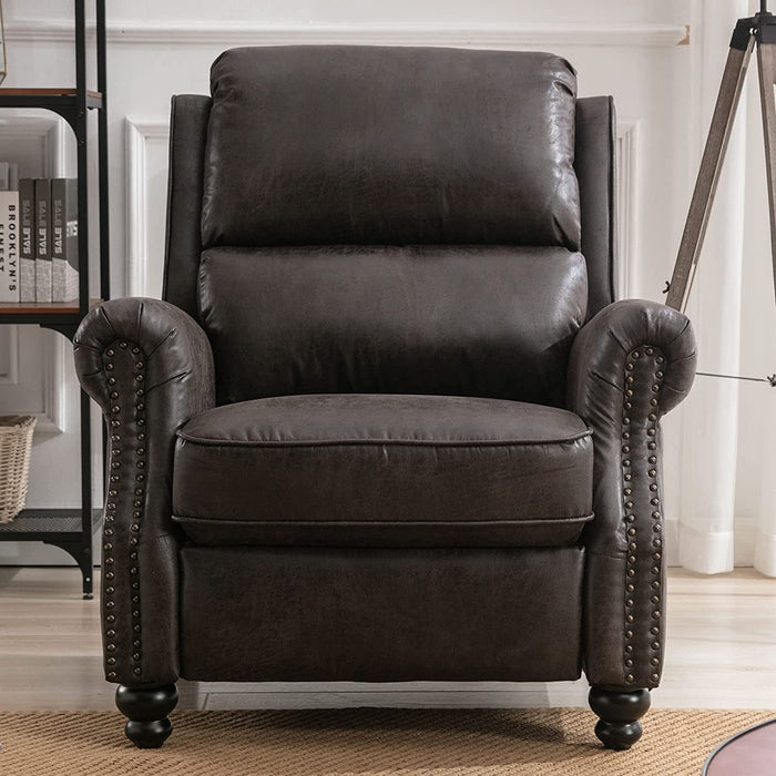 Pushback Recliner Chair, Leather, Rivet Decoration, Dark Grey