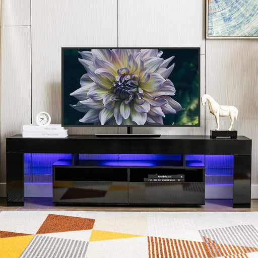 Modern Black LED TV Stand with Storage Drawers