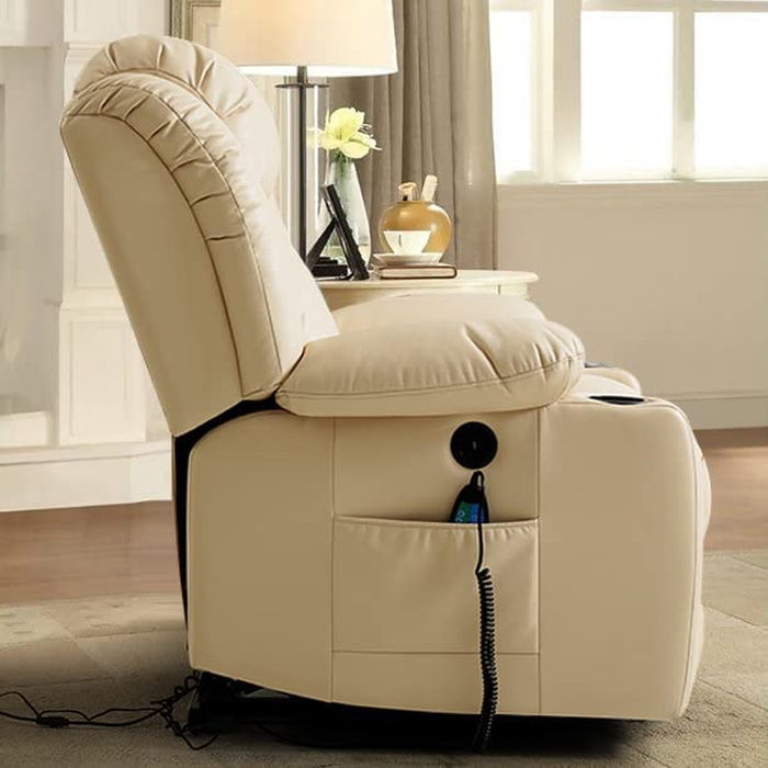 Beige Power Lift Recliner with Heat & Massage