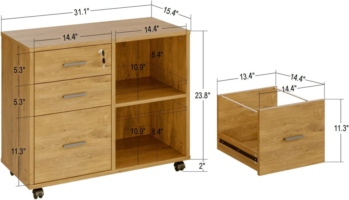 Mobile File Cabinet with Open Storage Shelf