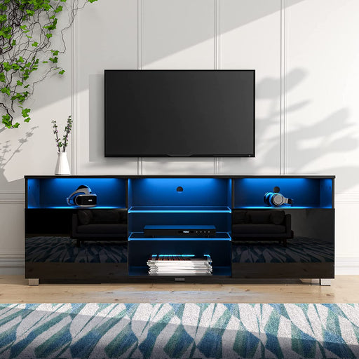 Modern LED TV Stand with Storage Shelves
