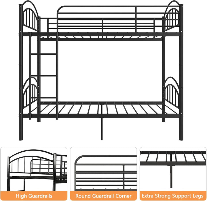 Twin Metal Bunk Bed, Convertible, Black