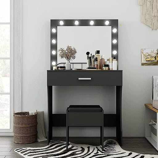 Black Vanity Set with Lighted Mirror