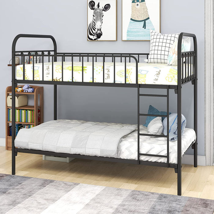 Twin Metal Bunk Bed with Trundle, Silver