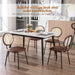 Set of 4 Brown Faux Leather Kitchen Dining Chairs with Rattan Backrest