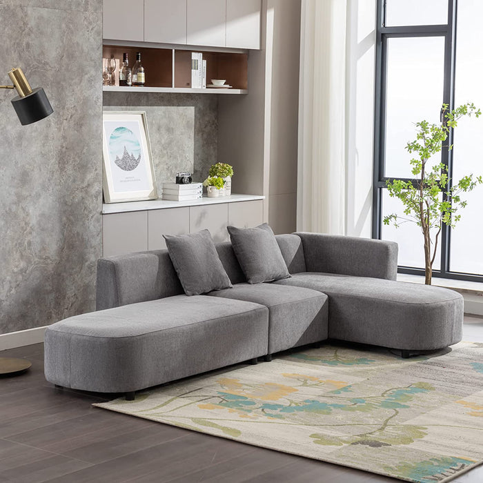 Modern Grey Curved Sectional Sofa With