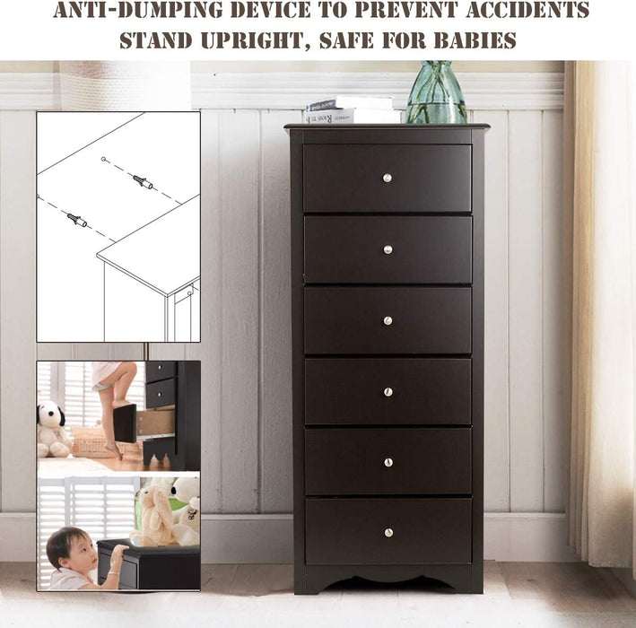 Brown Wooden 6 Drawer Chest for Bedroom