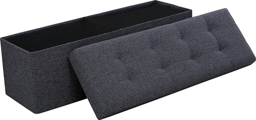 Foldable Tufted Linen Storage Ottoman Bench (Black)