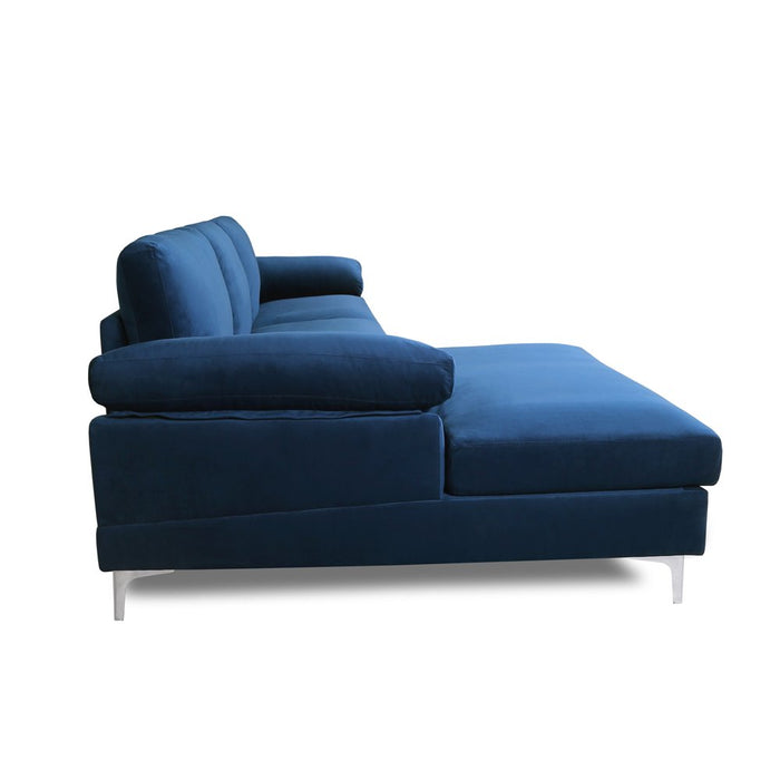 Navy Blue Velvet Sectional with Left Chaise