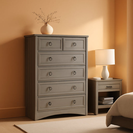 Gray Wash Tall Dresser with 6 Drawers for Bedroom Storage