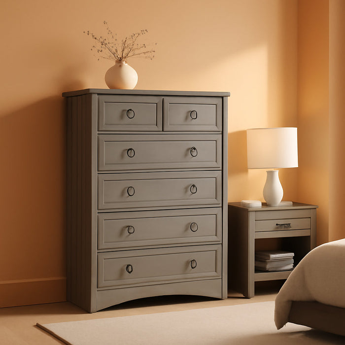 Gray Wash Tall Dresser with 6 Drawers for Bedroom Storage