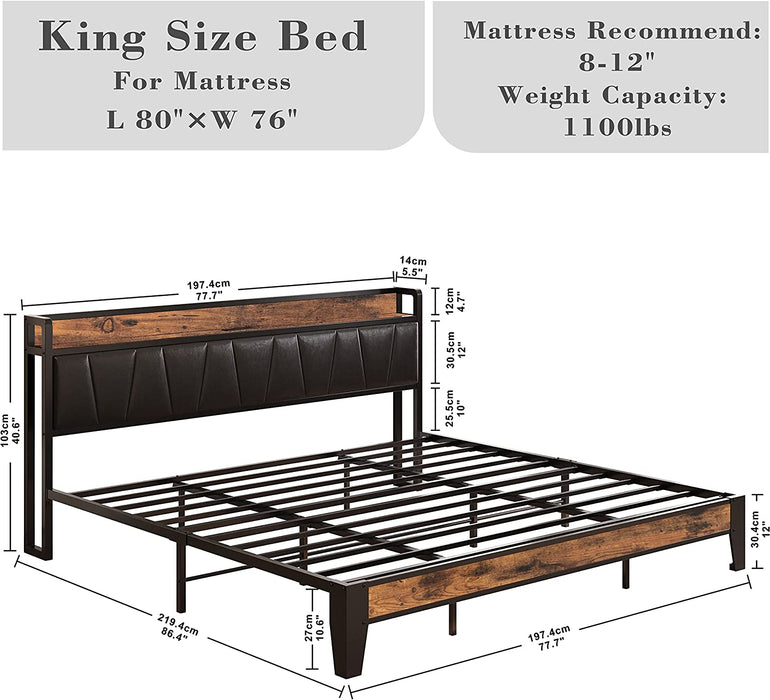 King Storage Bed Frame with Charging Station
