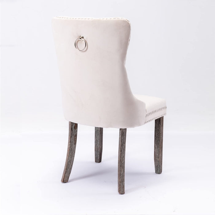 Beige Tufted Velvet Dining Chairs Set of 6