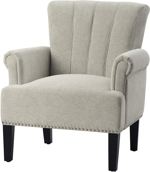 Comfortable Cream Armchair with Wooden Legs and High Back