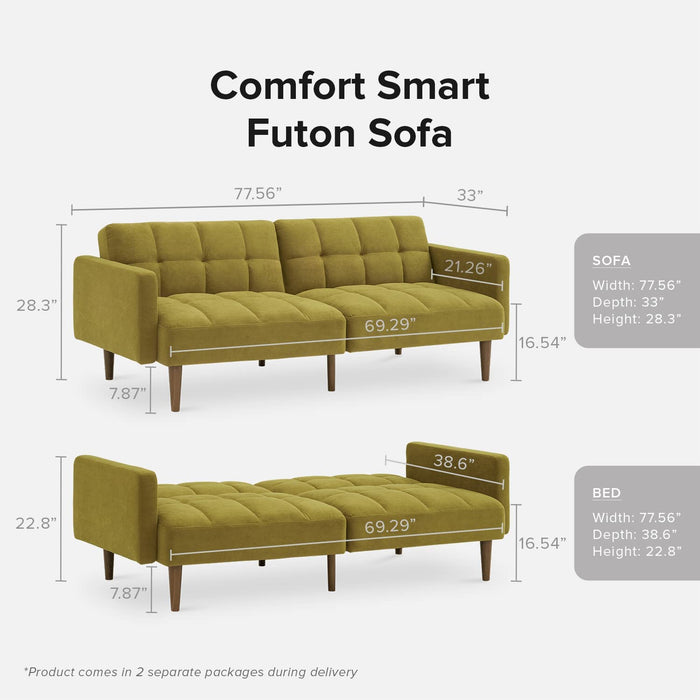 Convertible Twin Futon Sofa with Velvet Upholstery