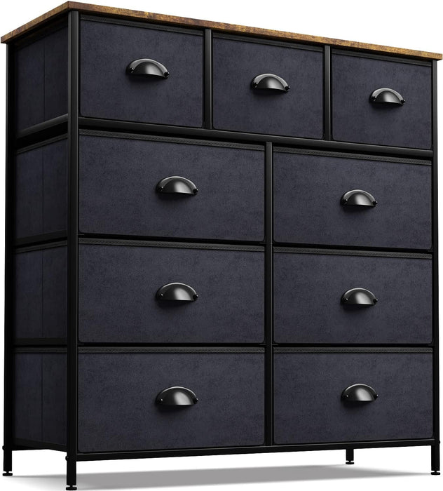 Steel & Wood 9-Drawer Dresser with Black/Wood Bins