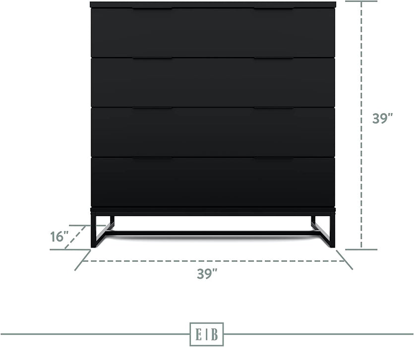 Black Modern 4-Drawer Dresser Storage Chest