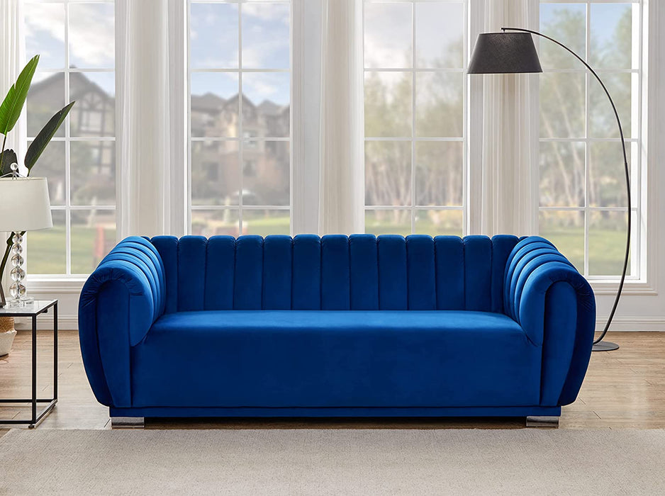Blue Velvet Living Room Sofa Set