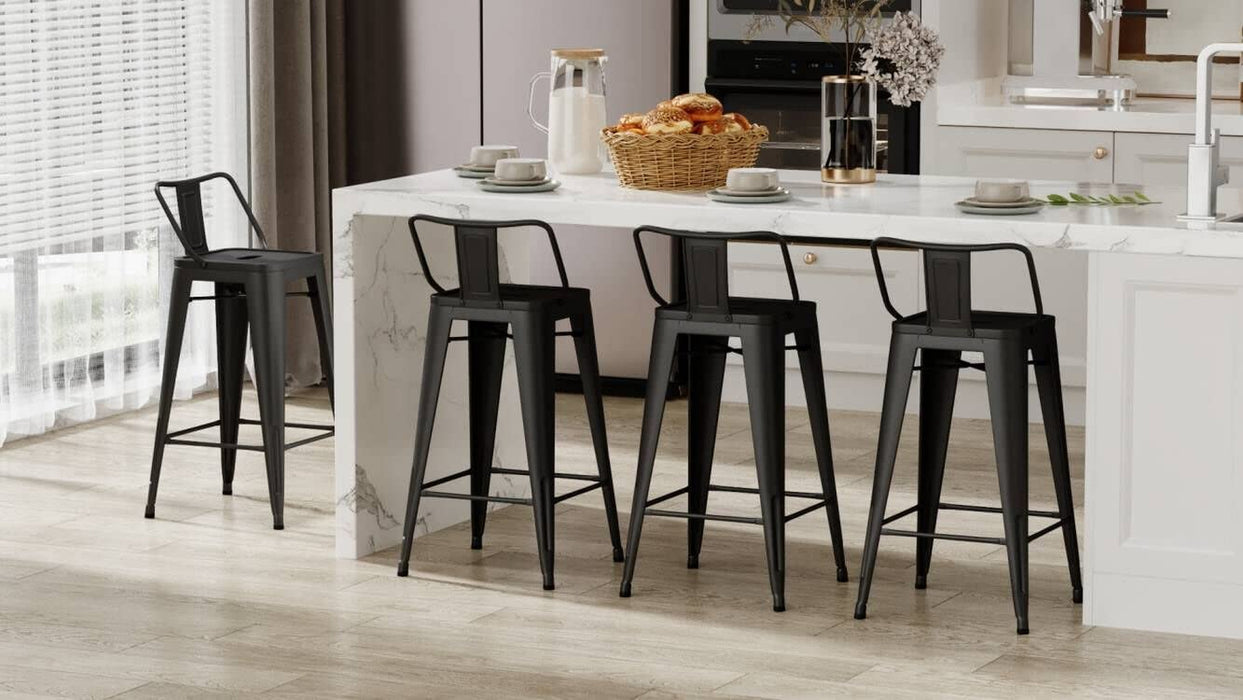 Industrial Matte Black Counter Stools with Back (Set/4)