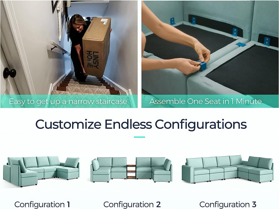 Teal U-Shaped Modular Sofa with Storage and Memory Foam