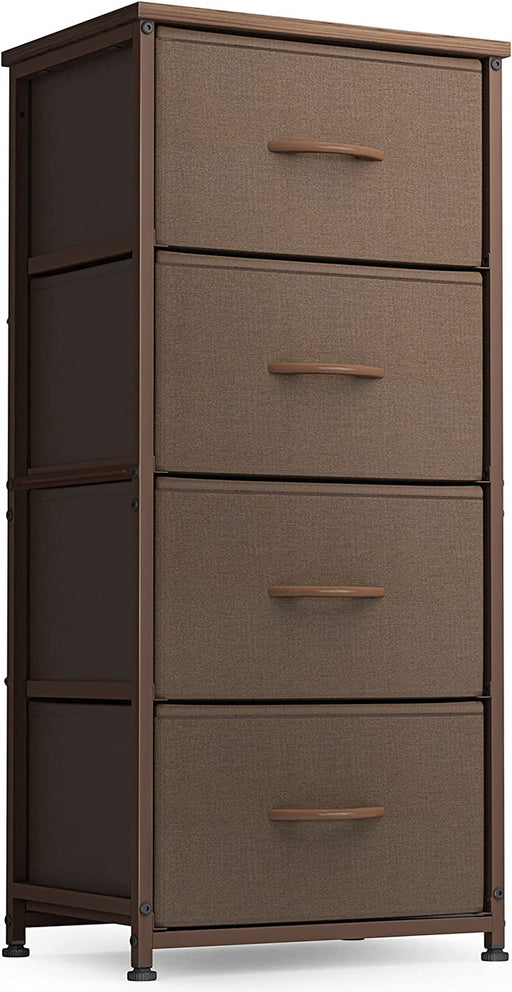 Brown 4 Drawer Fabric Dresser Storage Tower