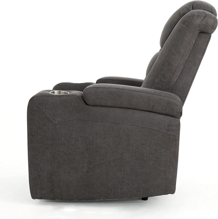 Tufted Microfiber Power Recliner W/Arm Storage and USB Cord, Slate/Black