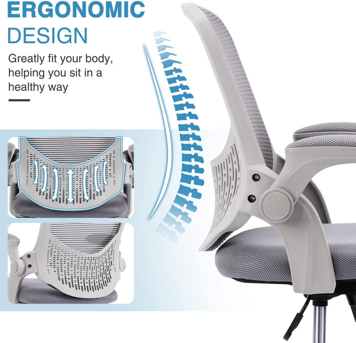 Ergonomic Grey Office Chair with Wheels and Armrests