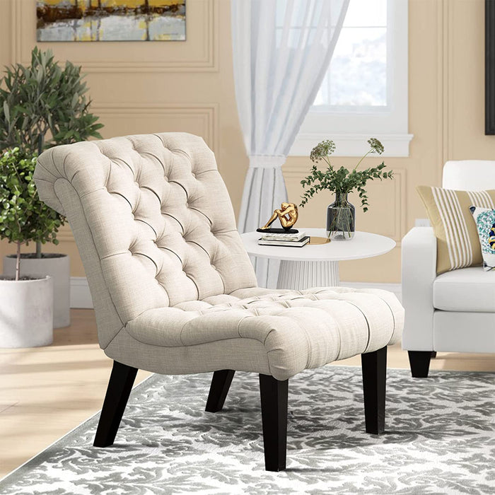 Stylish Cream Accent Chair with Wood Legs