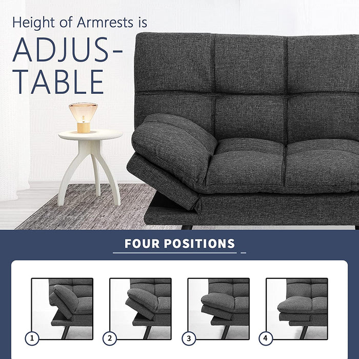 Modern Gray Futon Sofa Bed with Adjustable Armrests