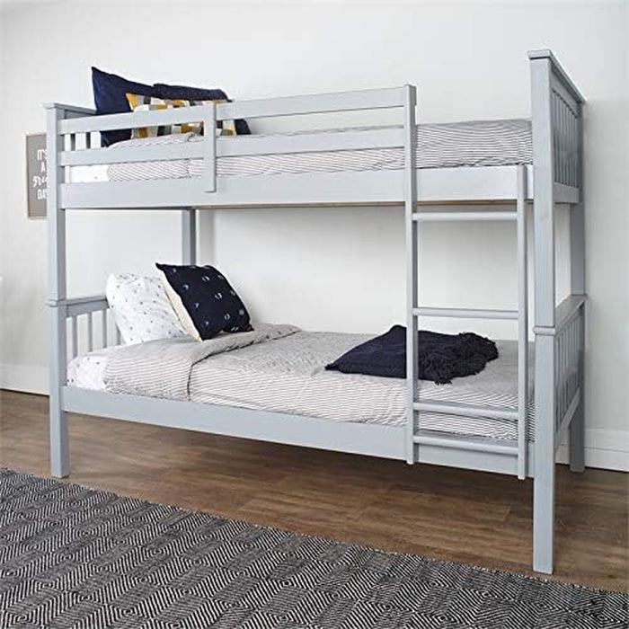 Mission Style Solid Wood Twin over Twin Bunk Bed, Grey