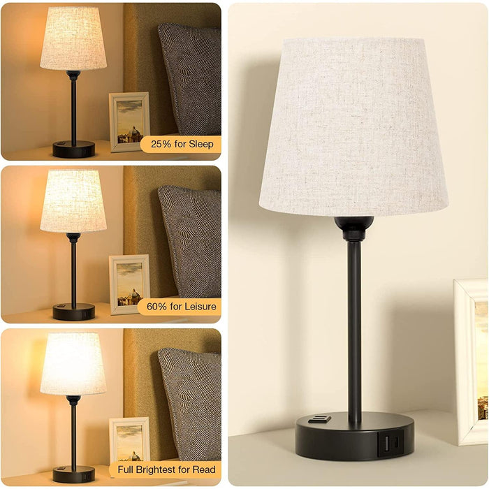 Set of 2 Mini Bedside Lamps with USB and AC Outlets