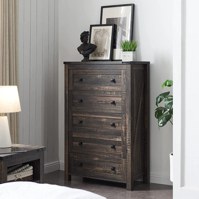 Dark Rustic Oak 5-Drawer Farmhouse Dresser