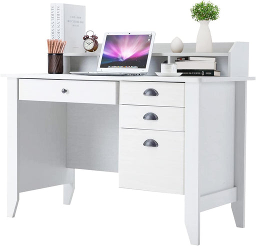White Executive Desk with Drawers and Hutch