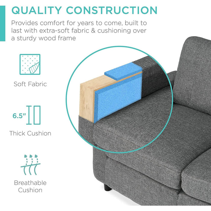 Compact Gray Linen Sectional Sofa with Chaise Lounge