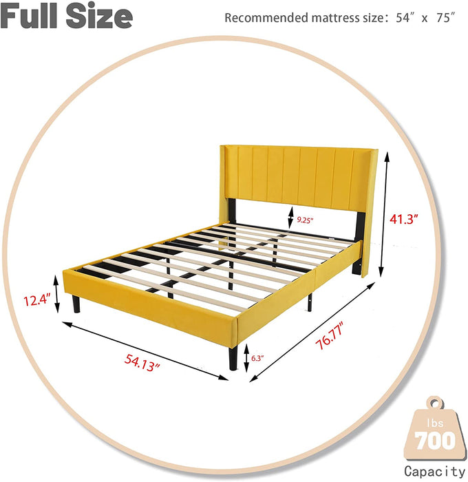 Yellow Full Upholstered Platform Bed Frame