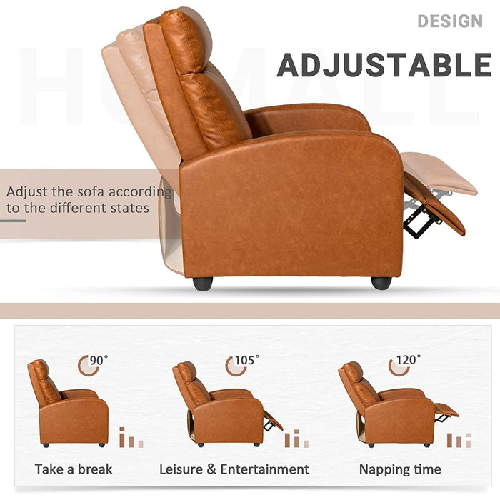 Padded Seat Leather Recliner Chair (Khaki)