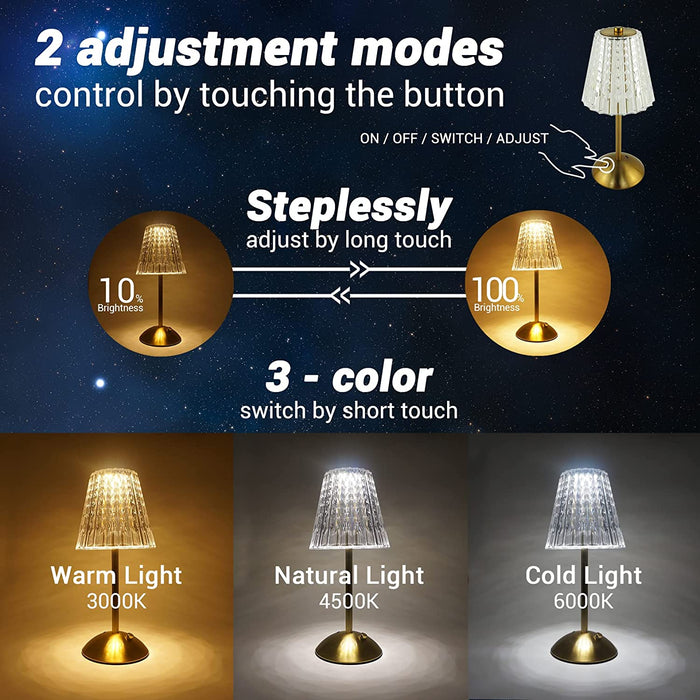 Cordless Rechargeable Table Lamp - Crystal Gold