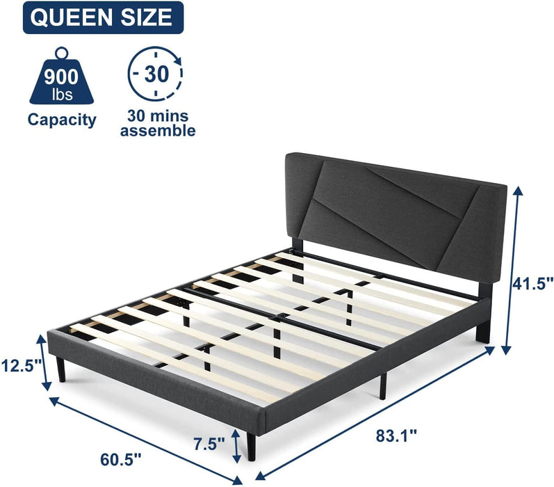 Dark Gray Queen Upholstered Platform Bed Frame