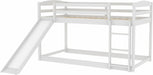 White Low Bunk Bed with Slide, Ladder, and Guardrail