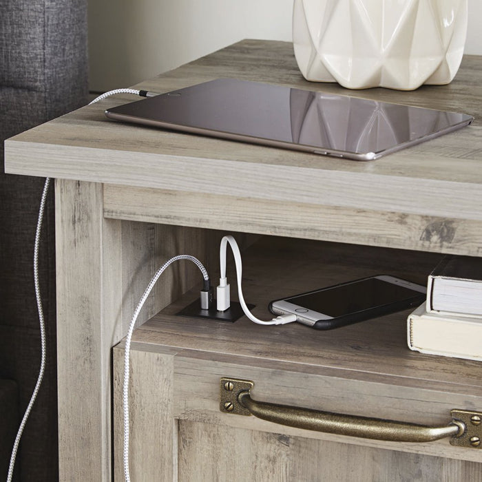 Rustic Gray USB Nightstand with Modern Farmhouse Design