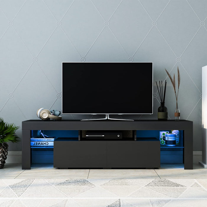 Glossy White LED TV Stand with Storage Drawers