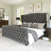 Velvet Queen Platform Bed Frame, Wingback Headboard